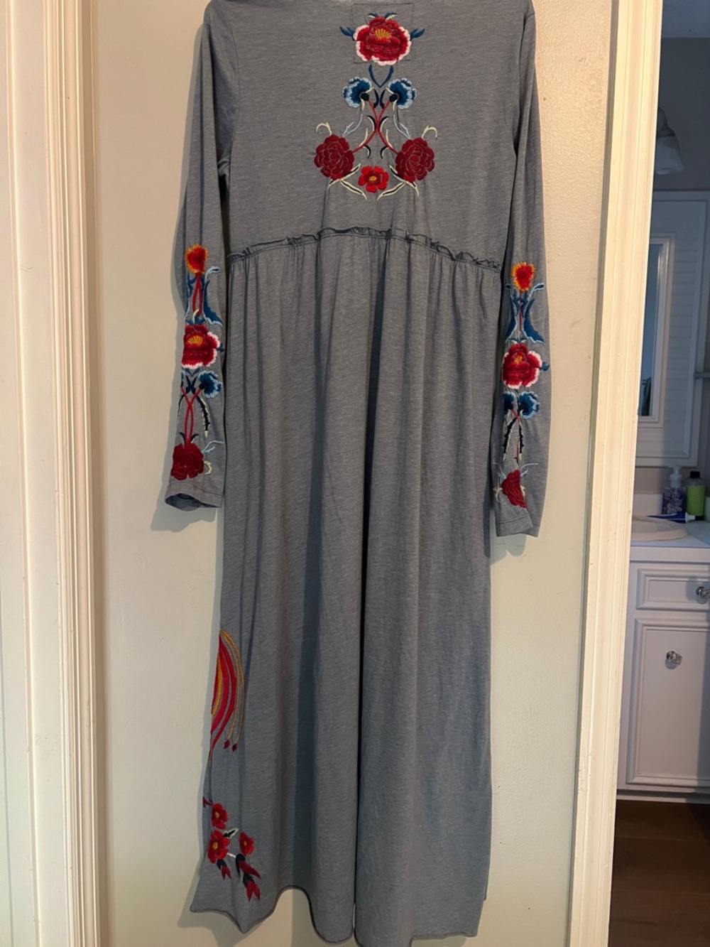 Johnny Was Slate Blue High-Low Embroidered Maxi Dress - Picture 4 of 4